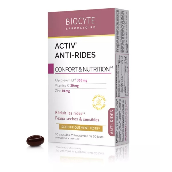 Biocyte Kapsule za zmanjšane gube, suho & občutljivo kožo ACTIV´ PROTI GUBAM, 30 kapsul