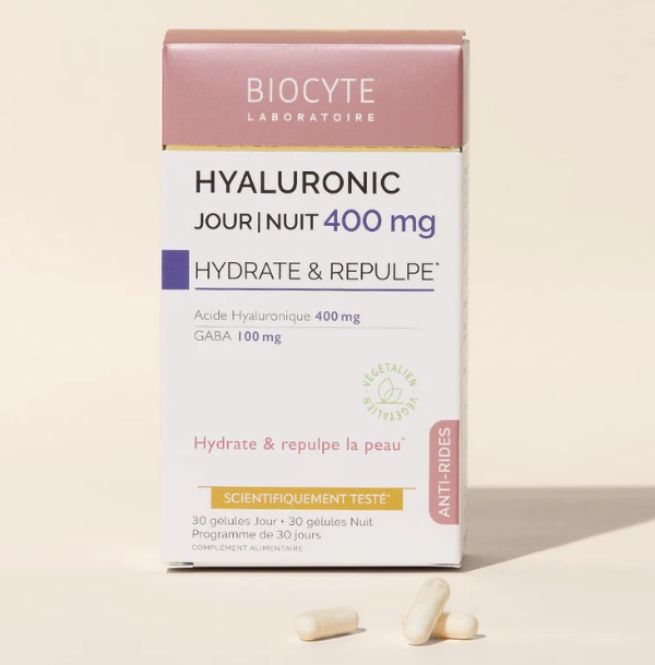 Biocyte Kapsule s hialuronsko kislino za navlaženo & napeto kožo HYALURONIC DAY/NIGHT 400 mg, 60 kapsul