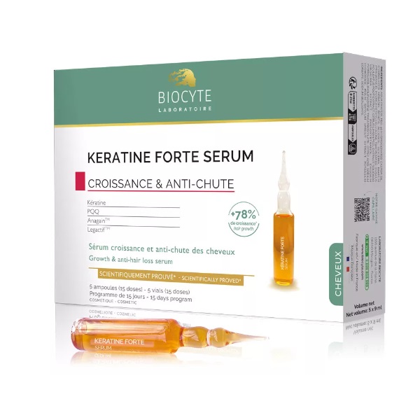 Serum za rast & proti izpadanju las KERATIN FORTE SERUM, 5 ampul po 9 ml (Biocyte)