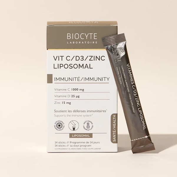 Biocyte Prašek za pripravo napitka za krepitev imunosti LIPOSOMSKI VIT C/D3/CINK, 14 vrečk